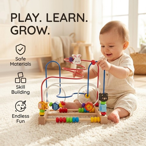 Wooden bead maze roller - wooden,
