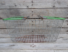 Vintage Original Retail Shop Wire Metal Shopping Basket Green Handles Prop
