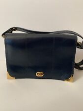 VTG 70s navy leather shoulder cartridge bag VGC satchel classic