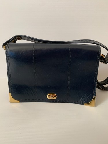 Vtg 70s navy leather shoulder - 70s,