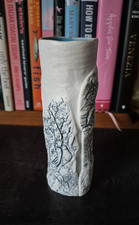 Vintage Blue & White Studio Pottery Vase with Textured 'Bark' Wrap H. 19.5cm