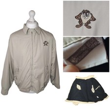 Warner Bros Rare Vintage Looney Tunes Taz Mens Fleece Lined Bomber Jacket Large