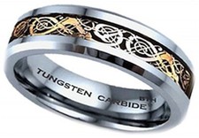 New Boxed 6MM Tungsten Carbide Gold Celtic Dragon Inlay Mens Wedding Band Ring 