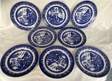 Johnson Brothers 10" Dinner Plates  Set of 8  Willow Pattern Blue
