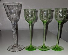 3 Unusual Antique Continental Coloured Liquer Glasses & Georgian Airtwist Glass