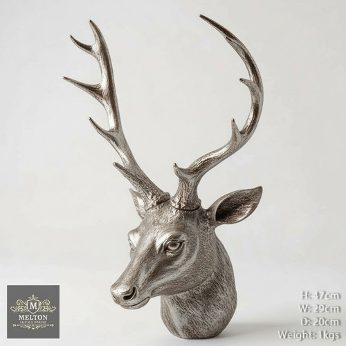Silver stag head - silver, deer