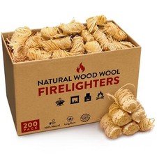 Firelighters for Wood & Log Burners Natural Wood Wool Fire Starters Box of 200