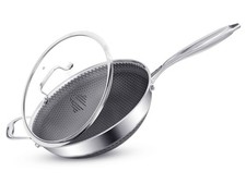 Nonstick wok with Lid Induction Gas Elec 28CM Black Aluminium Deep Frying Pan