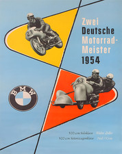 BMW Motorcycle Champions Poster 1954 - Racing Sidecar - 12X16/16X20/18X24/24X36