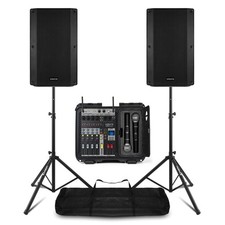 PA System with 15" VSA Speakers, VMA106 6 Channel Power Mixer Amp & Microphones