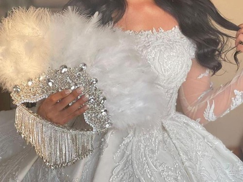 Wedding white feather fan - wedding,