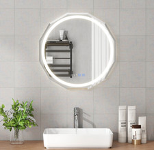 Round LED Bathroom Mirror 3 Color Illuminated Light Wall Mounted Mirror Anti-fog