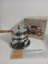 VINTAGE stainless Steel Fondue Set Serves Unused Cheese Chocolate Night In 