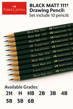 Faber-Castell Black Matt 1111 Drawing Pencils 2H H HB 2B 3B 4B 5B 6B-Pack of 10