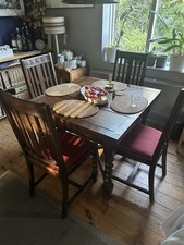 Jacobean Revival Oak Dining Set   4 Chairs And Extendable Table