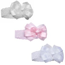 Baby Girl HEADBAND Satin Ribbon Lace Organza BOW Christening Wedding