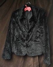 Black Faux Fur Jacket by NienHaus, from Germany, sz 12 , 65% Viscose, 35% cotton