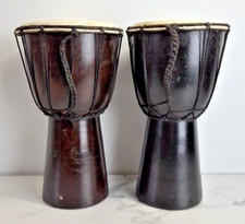 Pair Of Vintage Wooden Djembe