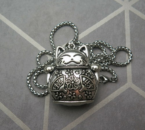 Large titanium maneki - titanium, neko