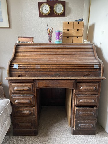 Oak roll top desk - top,