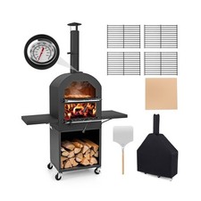 COSTWAY Outdoor Pizza Oven Wood Fired Pizza Oven with Protective Cover-Black