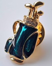GOLD TONE GREEN GOLF BAG PIN