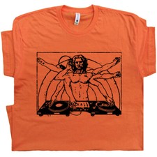 DJ T Shirt DaVinci Technics Graphic Turntables Headphones Record Player 80s Tee