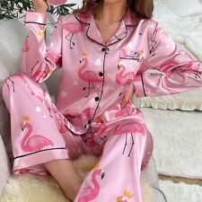 Womens Printed Pyjamas Set SATIN PJ Set Button Up Ladies Loungewear Size 6-20