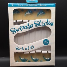 Venezia Art Glass Collection Cocktail Stir Swizzle Sticks Sea Ocean Dolphins New