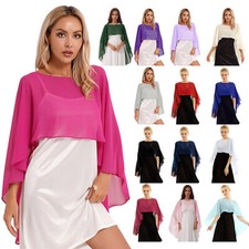 Womens Chiffon Shawl Cape High-Low Capelet Top Bridal Evening Wraps Bolero Shrug