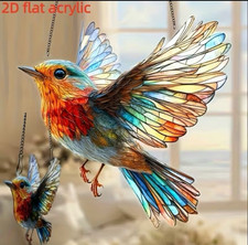 Red Robin Flying Suncatcher - Stained Glass Effect Window Decor Wall Art Bird A1