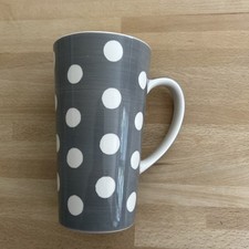 Whittard of Chelsea Hand Painted Tall Large Polka Dot Latte mug Grey & White