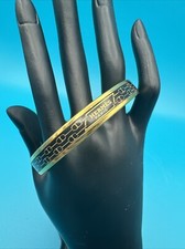 Vintage Hermes Black & Gold Enamel Anchor Chain Motif Bangle Bracelet