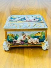 Capodimonte Porcelain Trinket Box – Hand Painted Cherubs Scene – Italy
