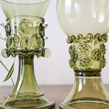 PAIR of Handblown Olive Green