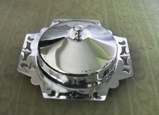 Vintage Art Deco Chrome plated Butter Dish+ glass liner & deco pattern @ edge