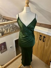 Zara Green Draped Side Slit Camisole Slip Dress Small BNWT Blogger Party