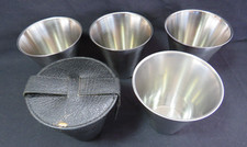 Set of 4 Stainless Steel Stirrup Cups in Leather Case. Ria Denmark. 18-8 Steel