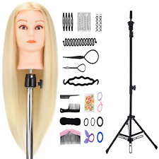 26''-28'' Real Hair Hairdressing Training Head Mannequin Doll + Tripod Holder