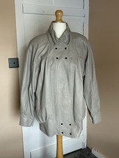 Vintage 80s Retro Wallace Sacks London Leather Jacket Pale Grey Shoulder Pads