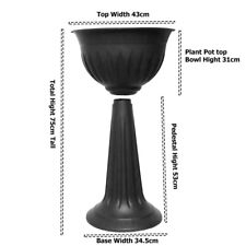 Black Urn Plant Pot Outdoor Garden Round Plastic Planter Water - 75cm Tall