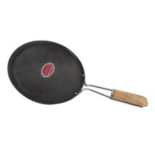 Cast Iron Dosa Tawa Crepe Pancake Pan Griddle Pizza  Chapati Roti wooden Handle