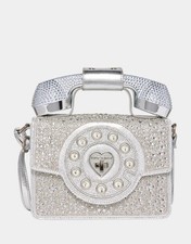 Betsey Johnson Kitsch Million Stars Retro Phone Bag Silver Rhinestone
