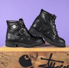 Harley Davidson Lace Up Boots With Silver Logo, Matte Black