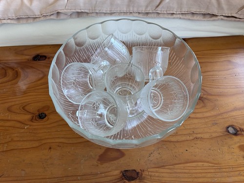 Glass punch bowl with cups - punch,