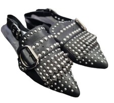 Jeffrey Campbell Studded LEATHER Slingback Ballet FLATS Black Size EU37 | G/315#