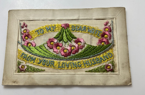 Ww1 silk postcard flowers - silk,