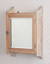 Antique Edwardian Shabby Chic Wall Cupboard Stripped Pine w/ Mirror Door H36cm