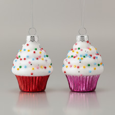 Glass Christmas Cupcake Tree Ornaments 2pcs 6cm – Festive Decorations