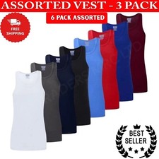 6 PACK 3 Men's Vest Tops 100% Cotton Plain Classic Summer Training Gym Tank Top